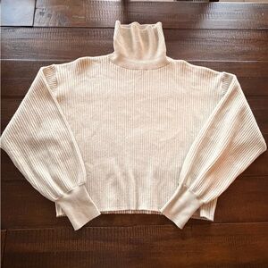Good American Cream Ribbed Turtleneck Sweater - Women's Cozy Pullover